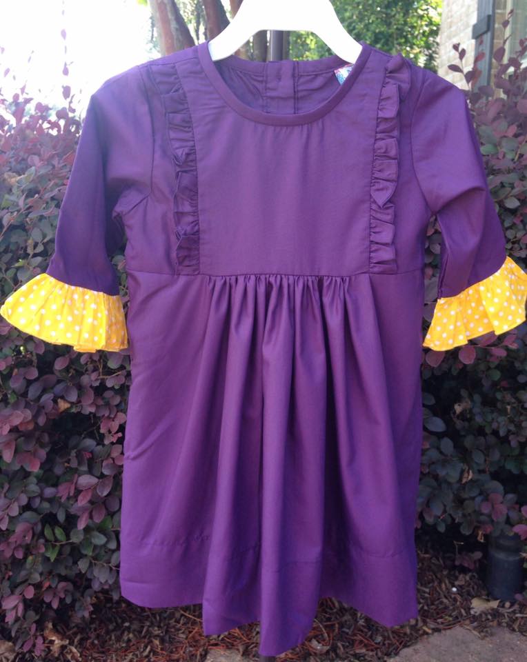 Purple with Yellow Dot Sleeves Dress