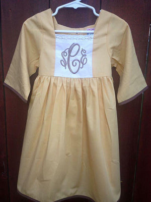 Mustard and Lace Pinafore (Brown Trim)