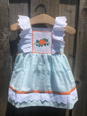2019 Pale Blue Pumpkin and Lace Pinafore Dress