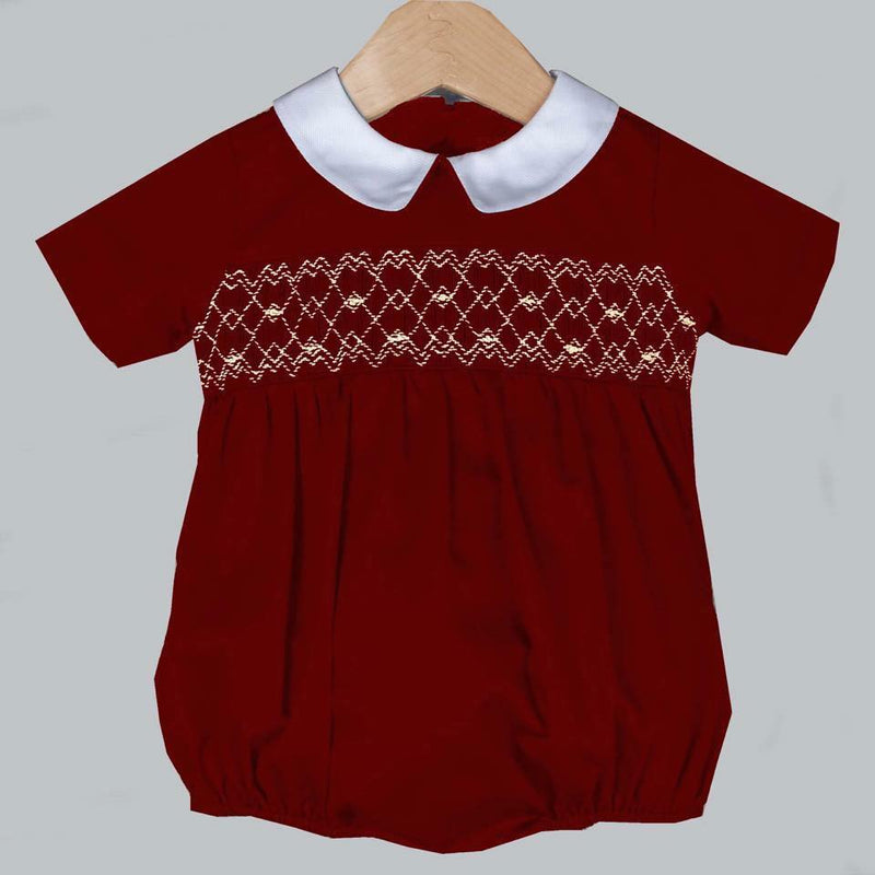 Solid Red Boy Bubble Geometric Smocking