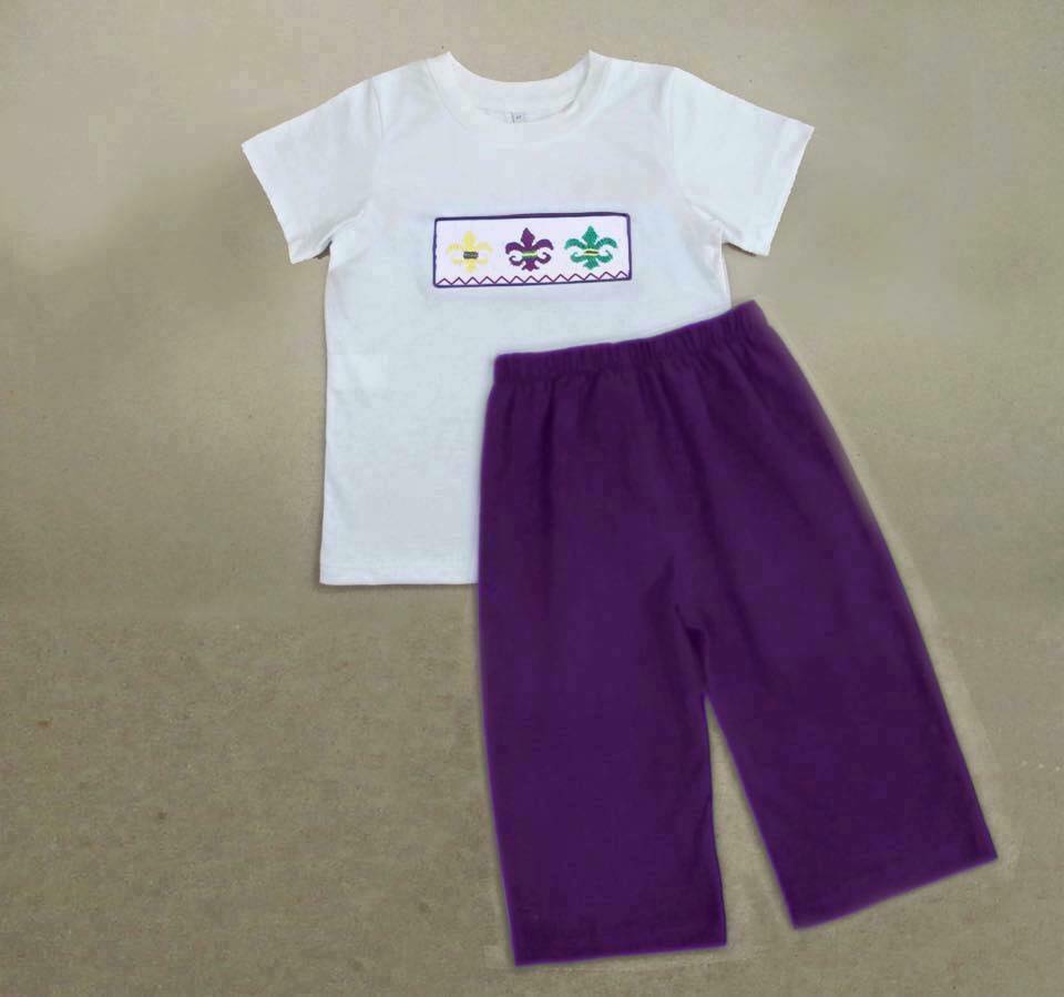 Purple Fleur De Lis Mardi Gras Boys Pants Set