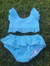 Aqua Gingham Bikini Swim Suit