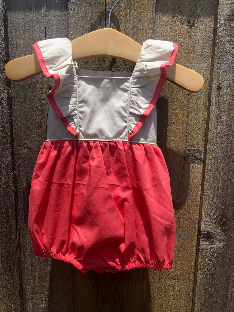 Coral Pinafore with Lace Bubble