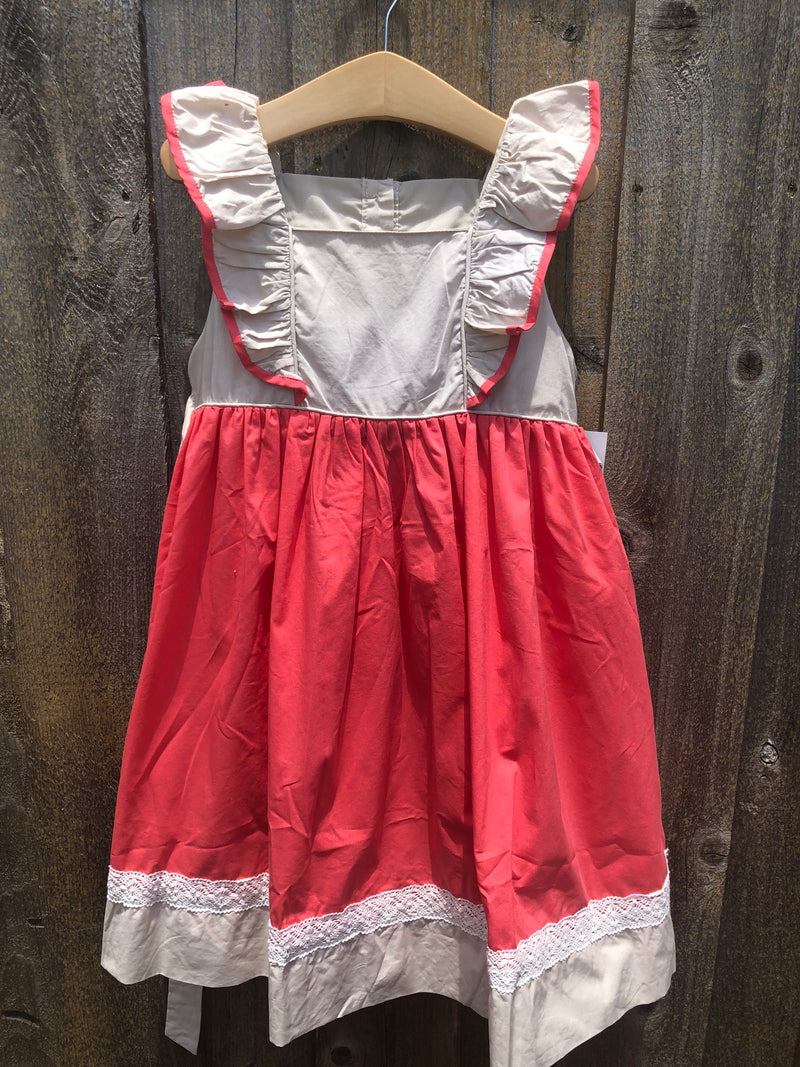Coral Pinafore with Lace Dress
