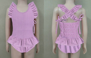 Pink Gingham 1 Piece Swim Suit