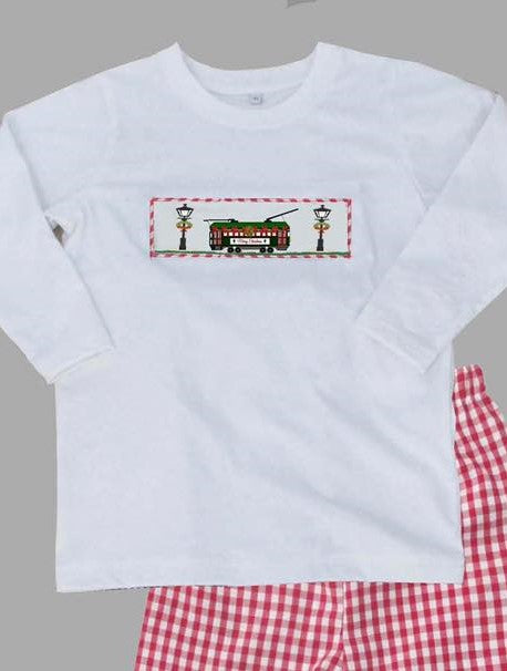 Red Gingham Streetcar with Lamp Boys TShirt Only
