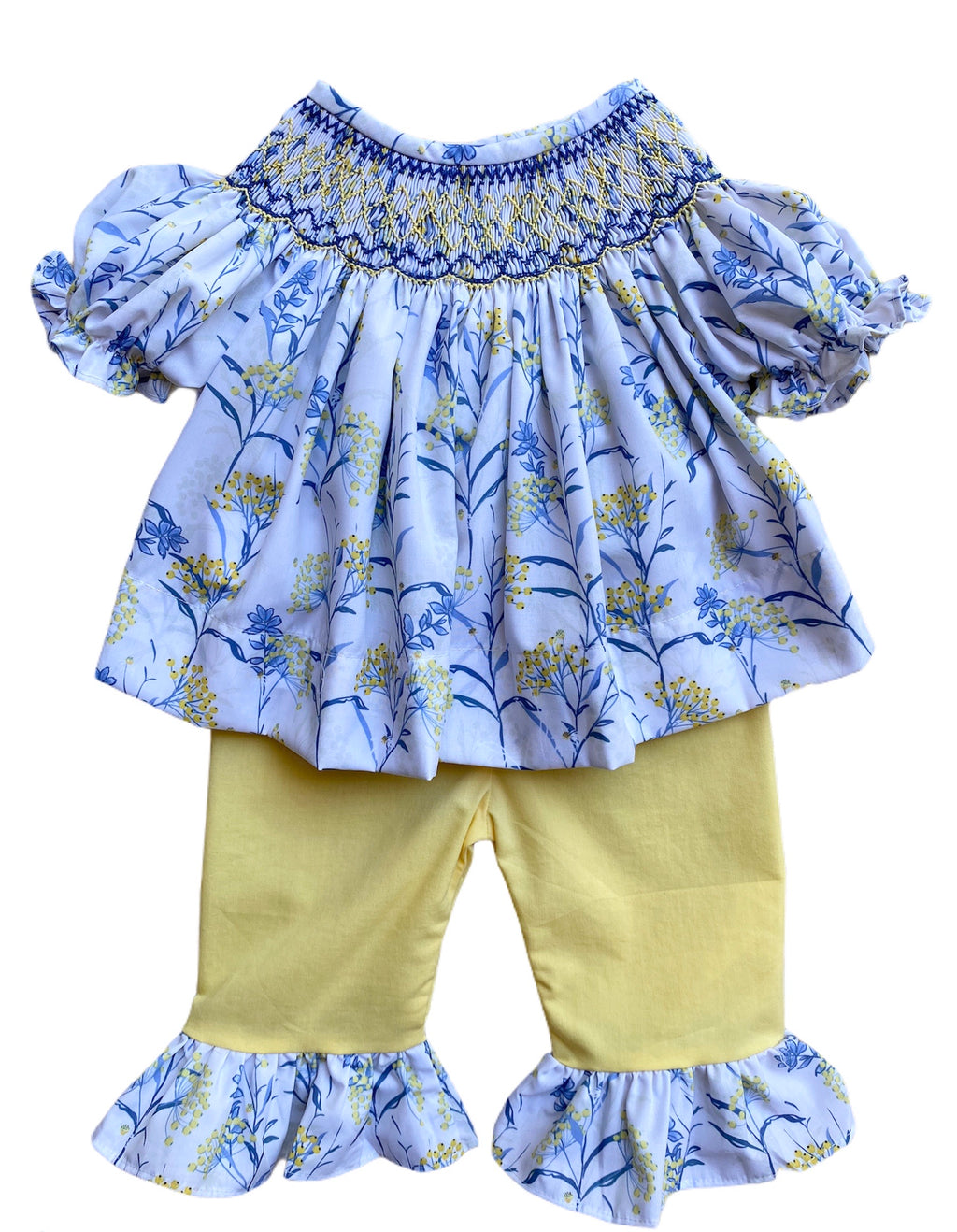 Blue and Yellow Floral Girls Pants Set