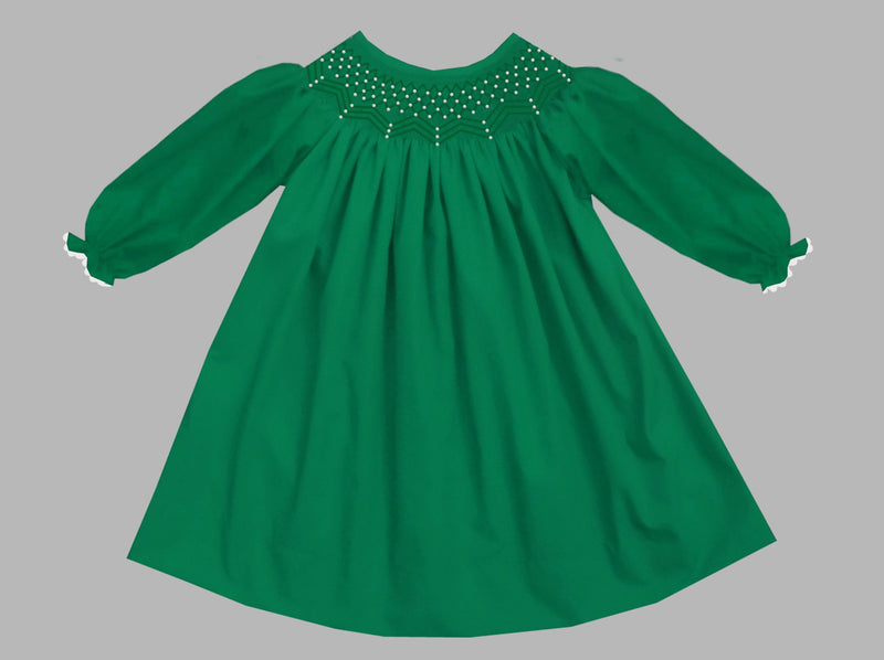 2019 Solid Pearl Long Sleeve Bishop Dress Green