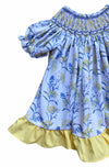 Blue and Yellow Floral Bishop Dress