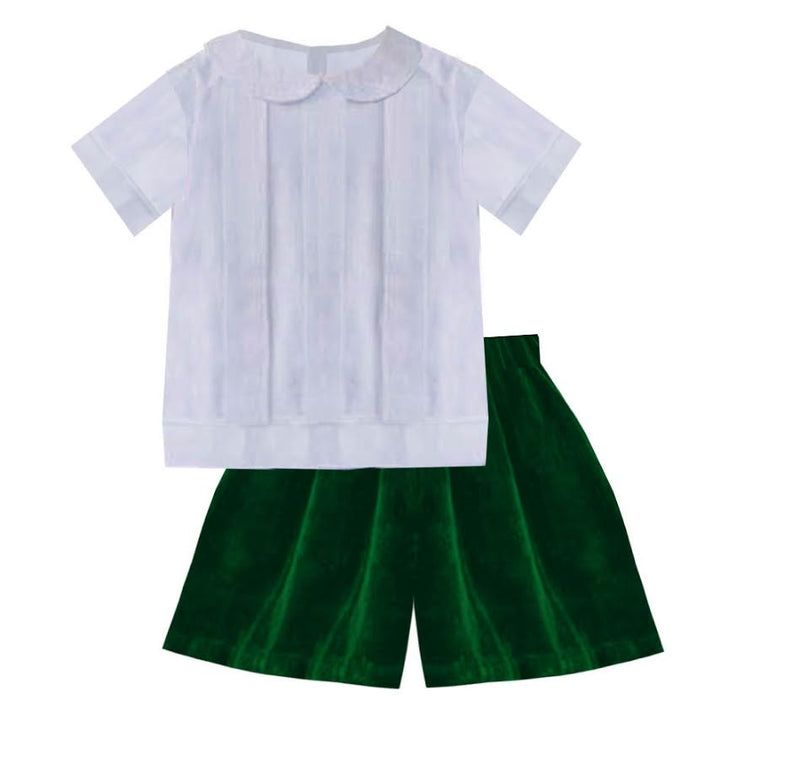 2020 Green Christmas Velvet Boy Short Set