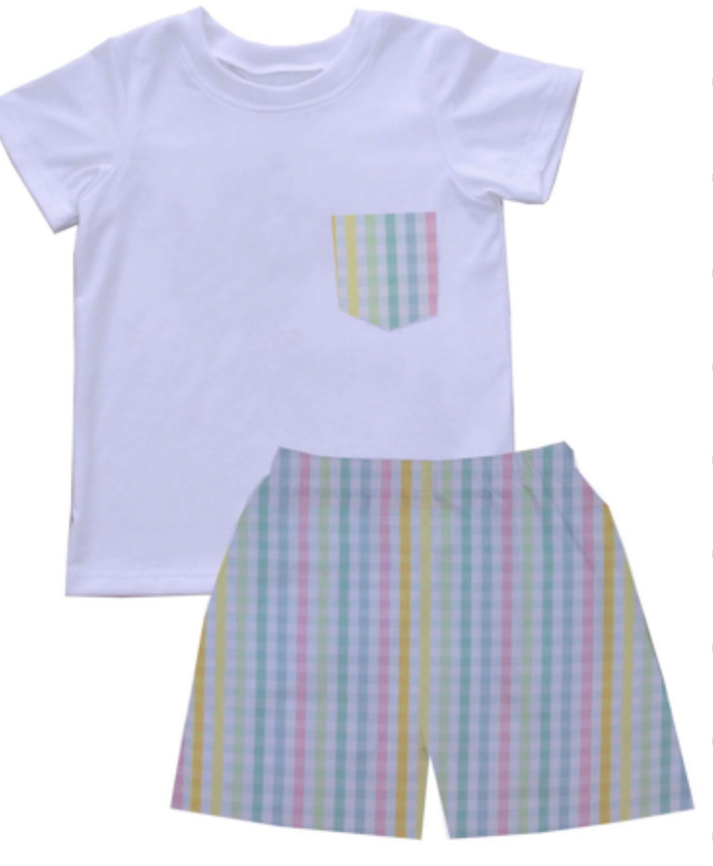 2020 Rainbow Gingham Boy Tshirt Short Set