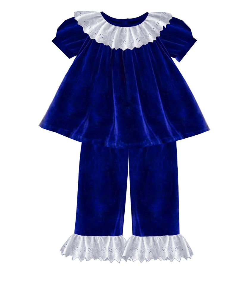 2020 Blue Christmas Velvet Girl Pant Set