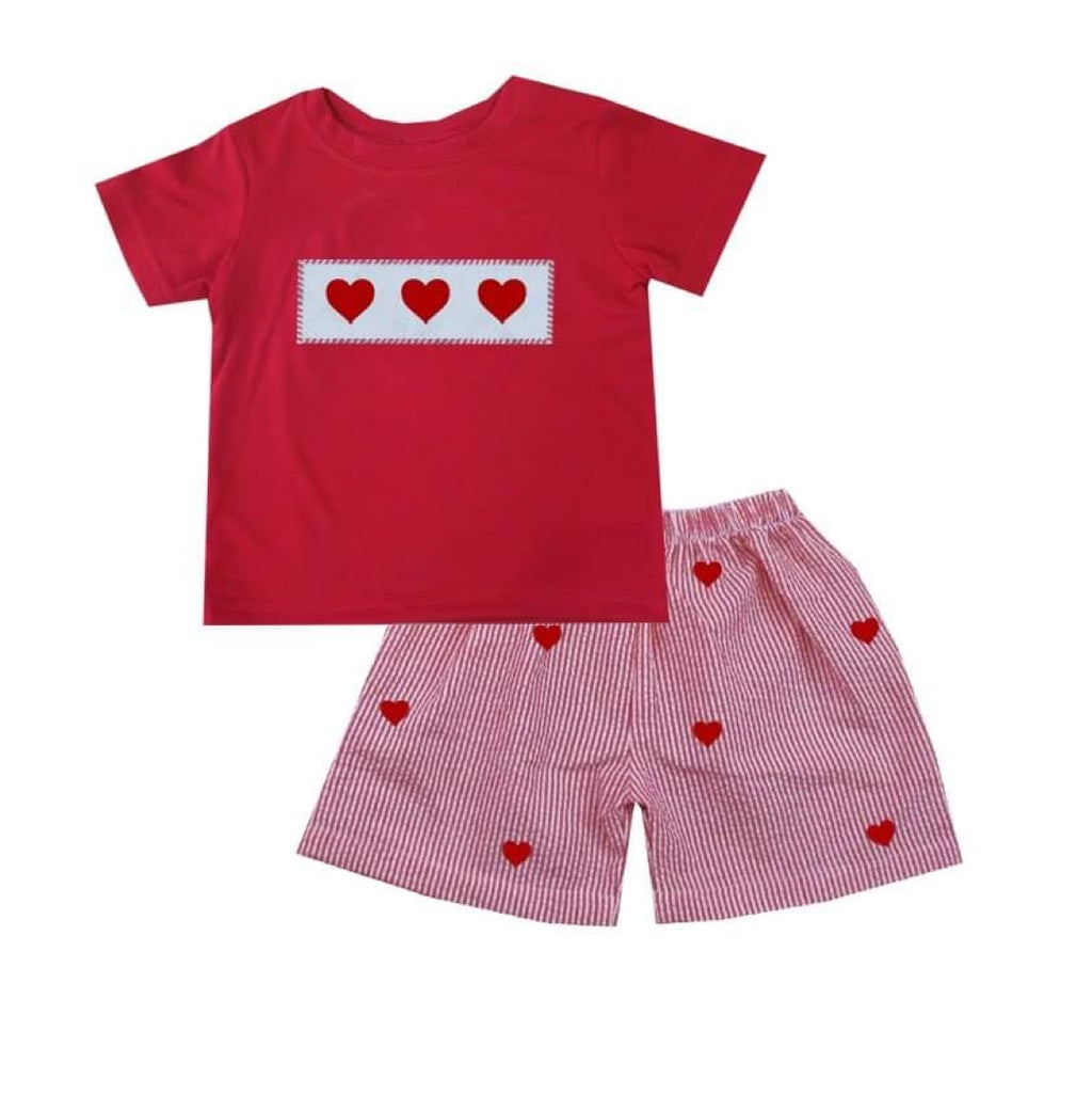 Valentine Red Heart Boy Short Set