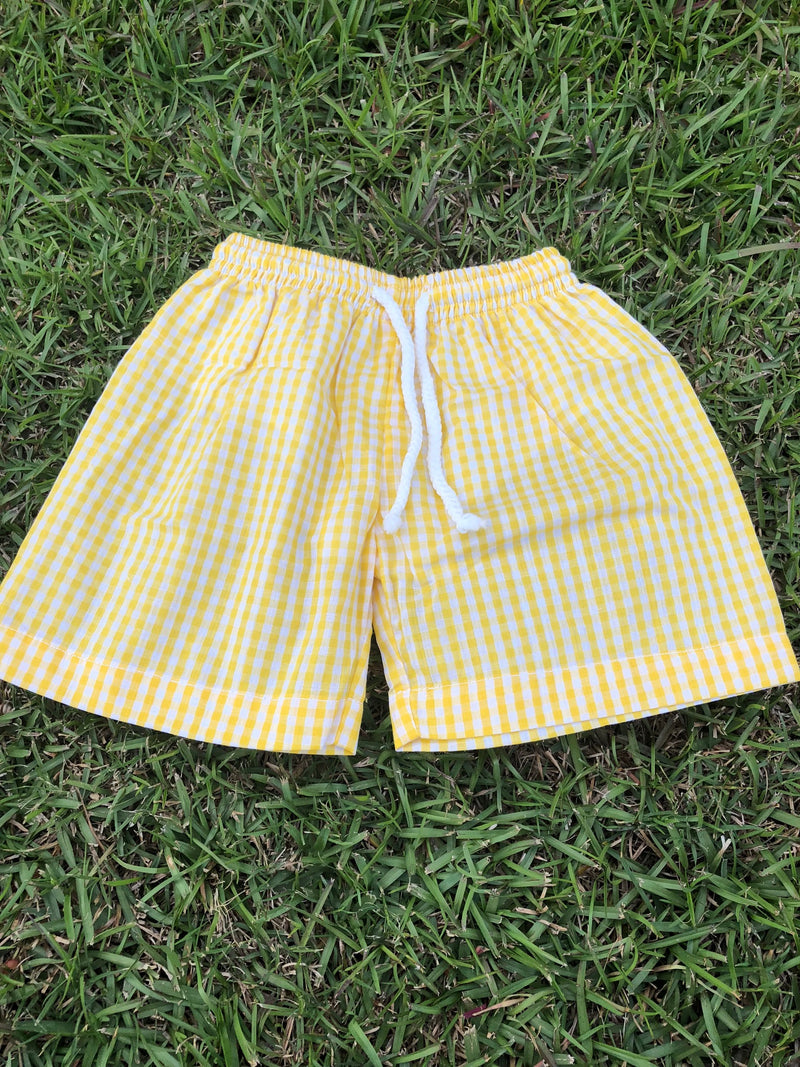 Yellow Gingham Trunk Swim Suit